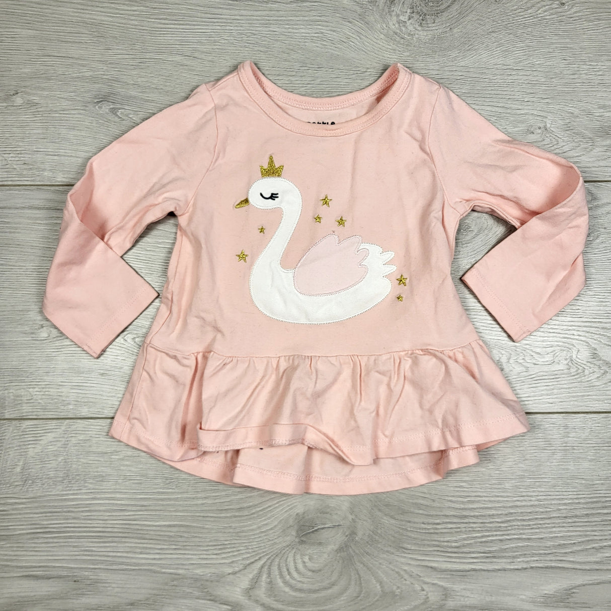 TSTB11 - Pekkle pink long sleeved top with swan. Size 12 months