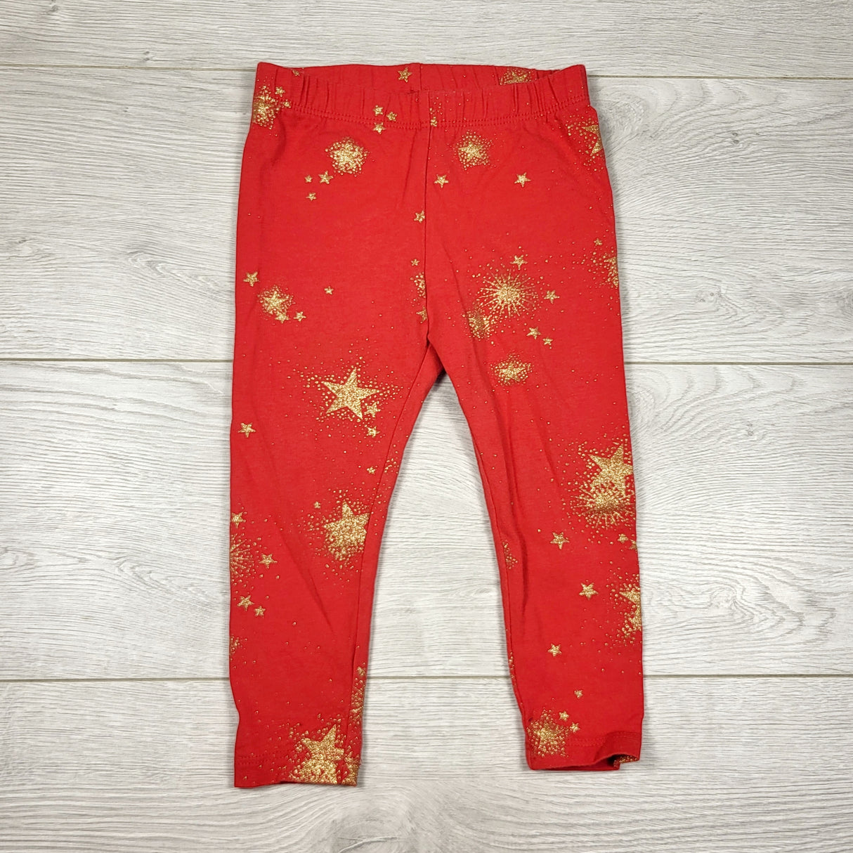TSTB2 - Gap red and gold cotton leggings with stars. Size 18-24 months