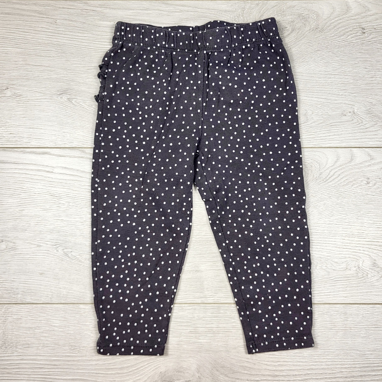 TSTB2 - Carters grey polka dot cotton pants with ruffle bum. Size 18 months