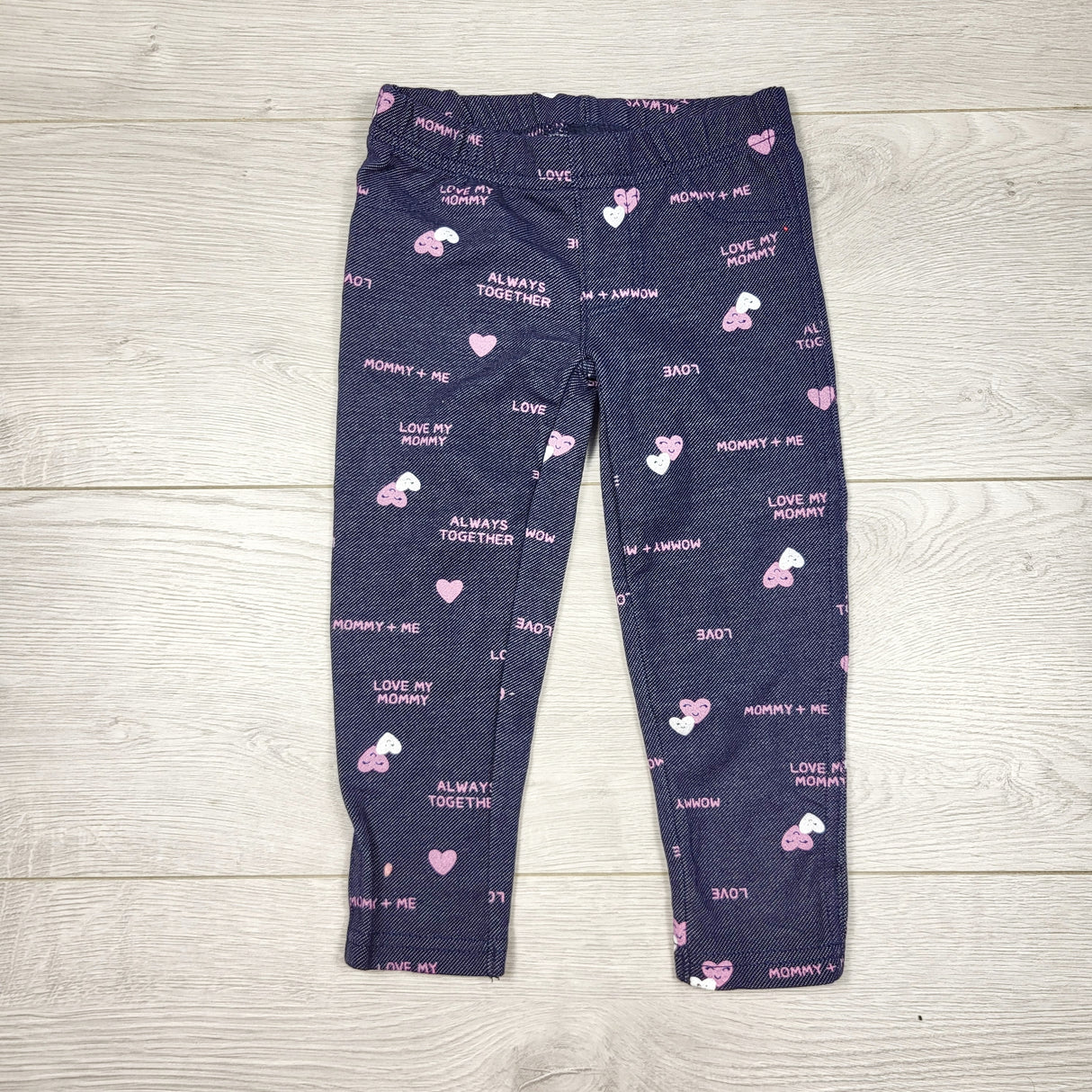 TSTB2 - Carters denim look "Mommy + Me" leggings with hearts. Size 2T