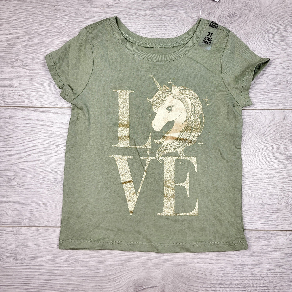 TSTB2 - NEW - Children's Place green "I Love Unicorns" t-shirt. Size 3T