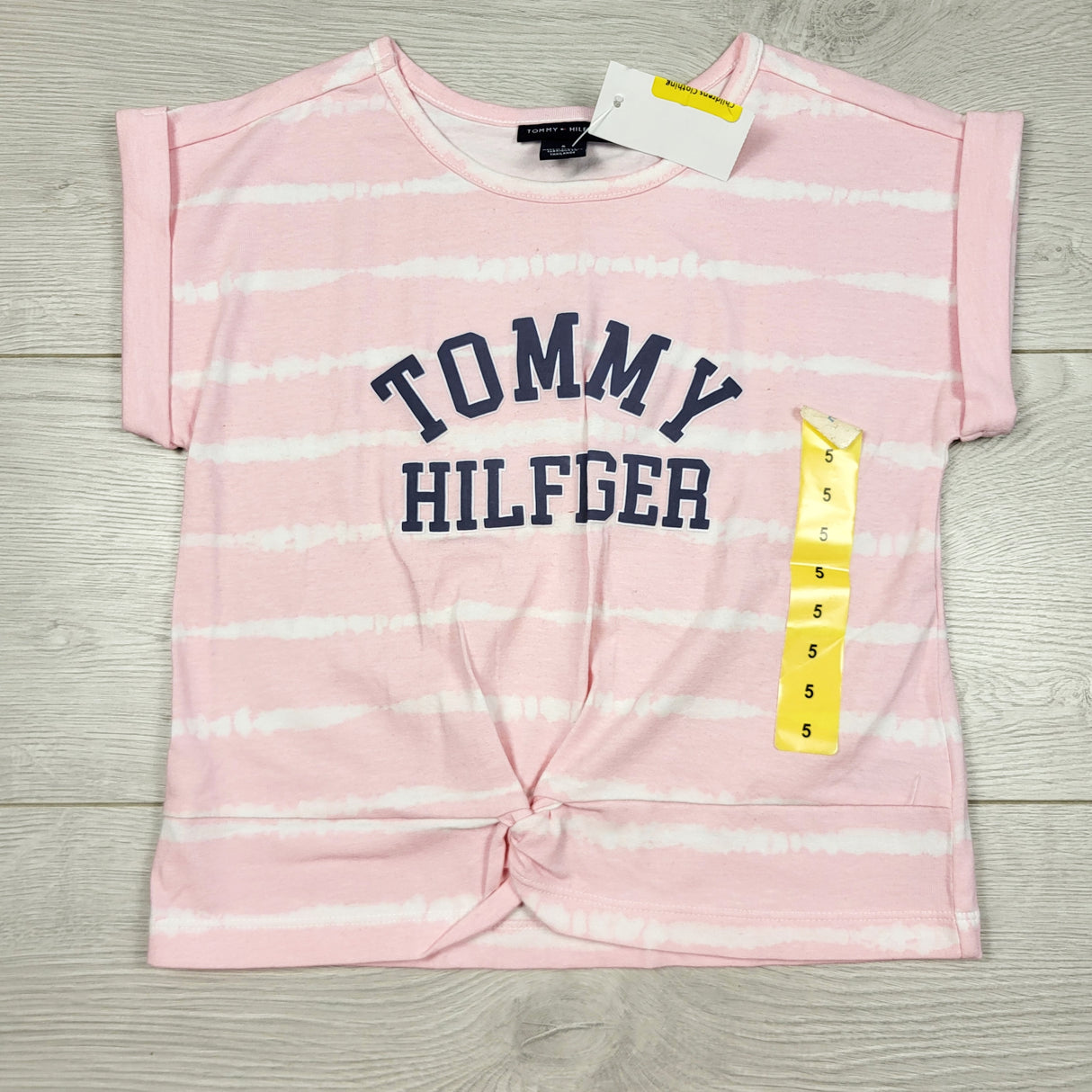 TSTB2 - NEW - Tommy Hilfiger pink striped knotted t-shirt. Size 5T