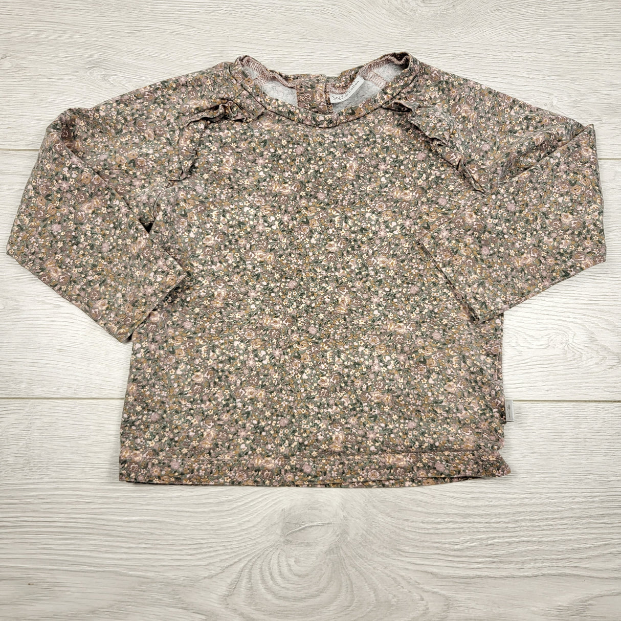 SAHU1 - Wheat organic cotton floral print long sleeved top. Approx 24 months