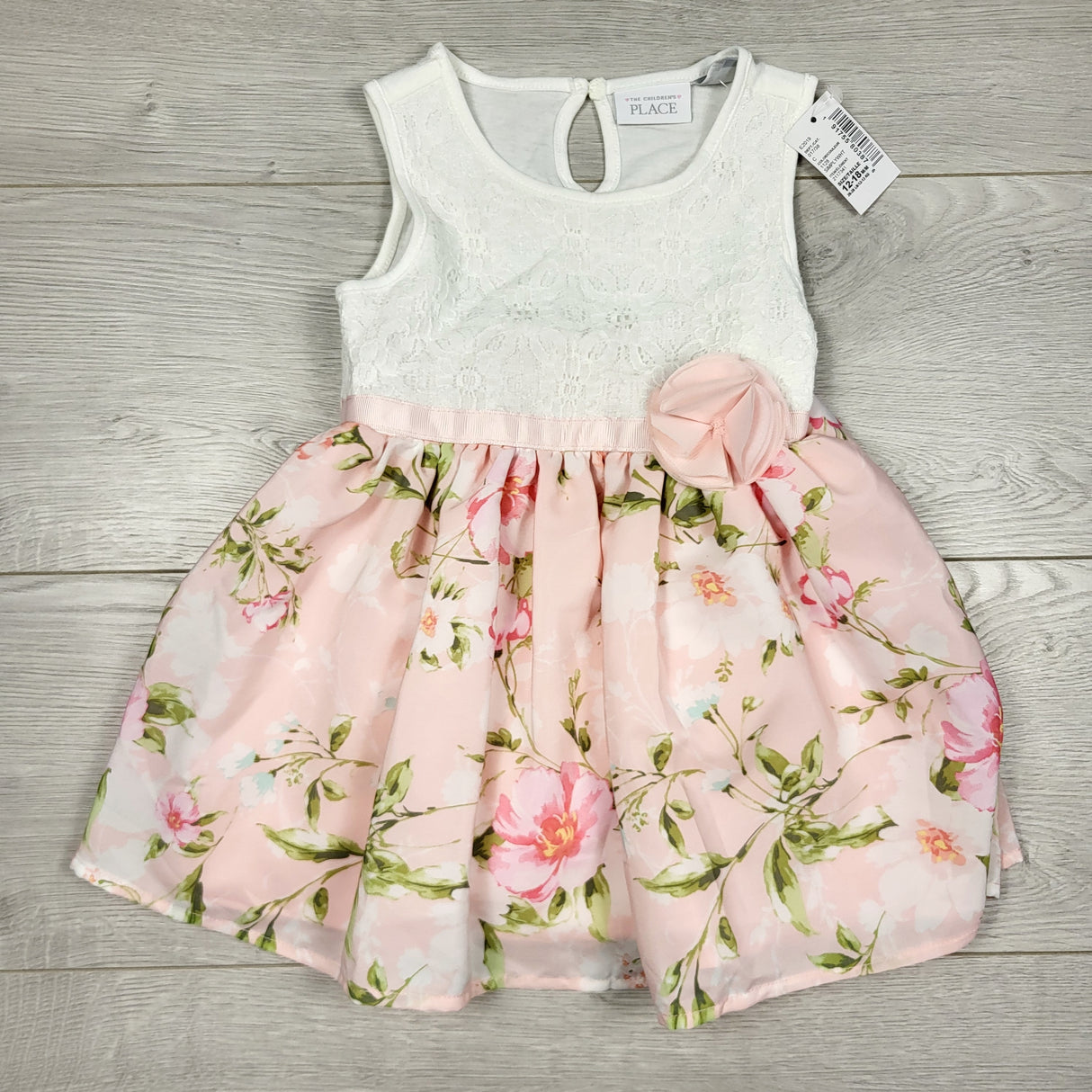 SAHU1 - NEW - Children's Place white and pink dress with attached bodysuit. Size 12-18 months
