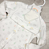 KAMG1 - NEW - Carters white 3pc convertible sleep set with rainbows. Size 6 months