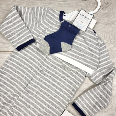 KAMG1 - NEW - Carters grey striped 3pc convertible sleep set. Size 6 months
