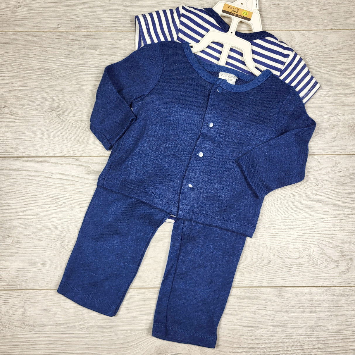 KAMG1 - NEW - Chick Pea navy 3pc set. Size 0-3 months