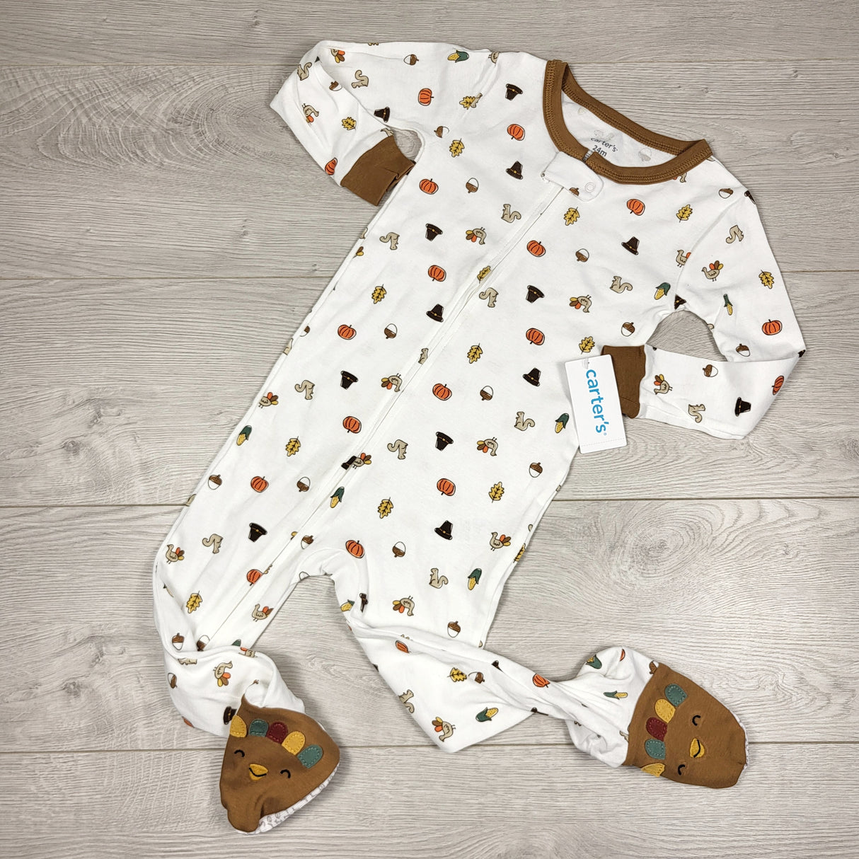 KAMG1 - NEW - Carters white zippered cotton Thanksgiving sleeper. Size 24 months