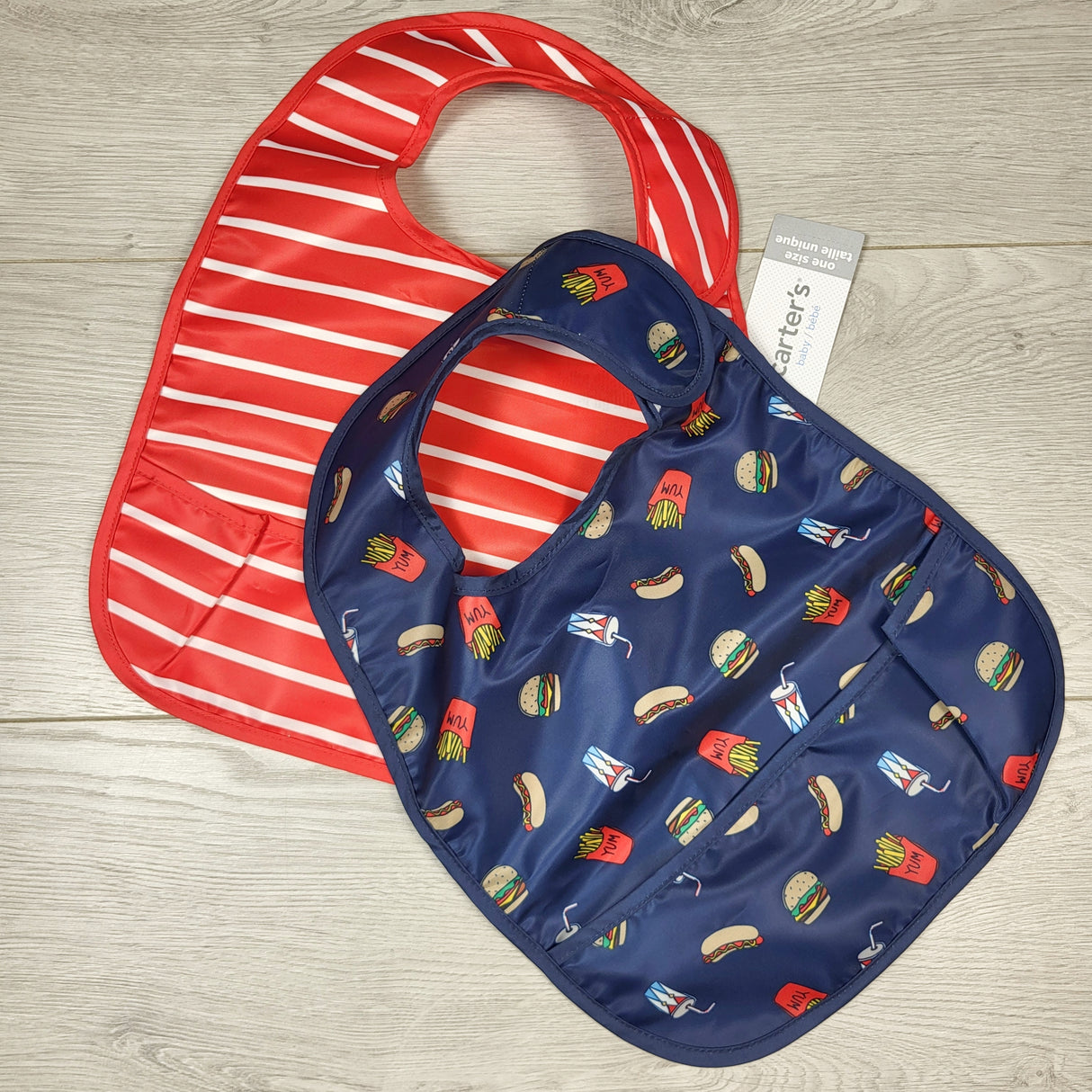 KAMG1 - NEW - Carters red /navy 2pc plastic bibs