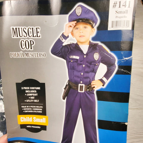 LKAN3 - Muscle Cop costume. Size small (approx 3/4T)