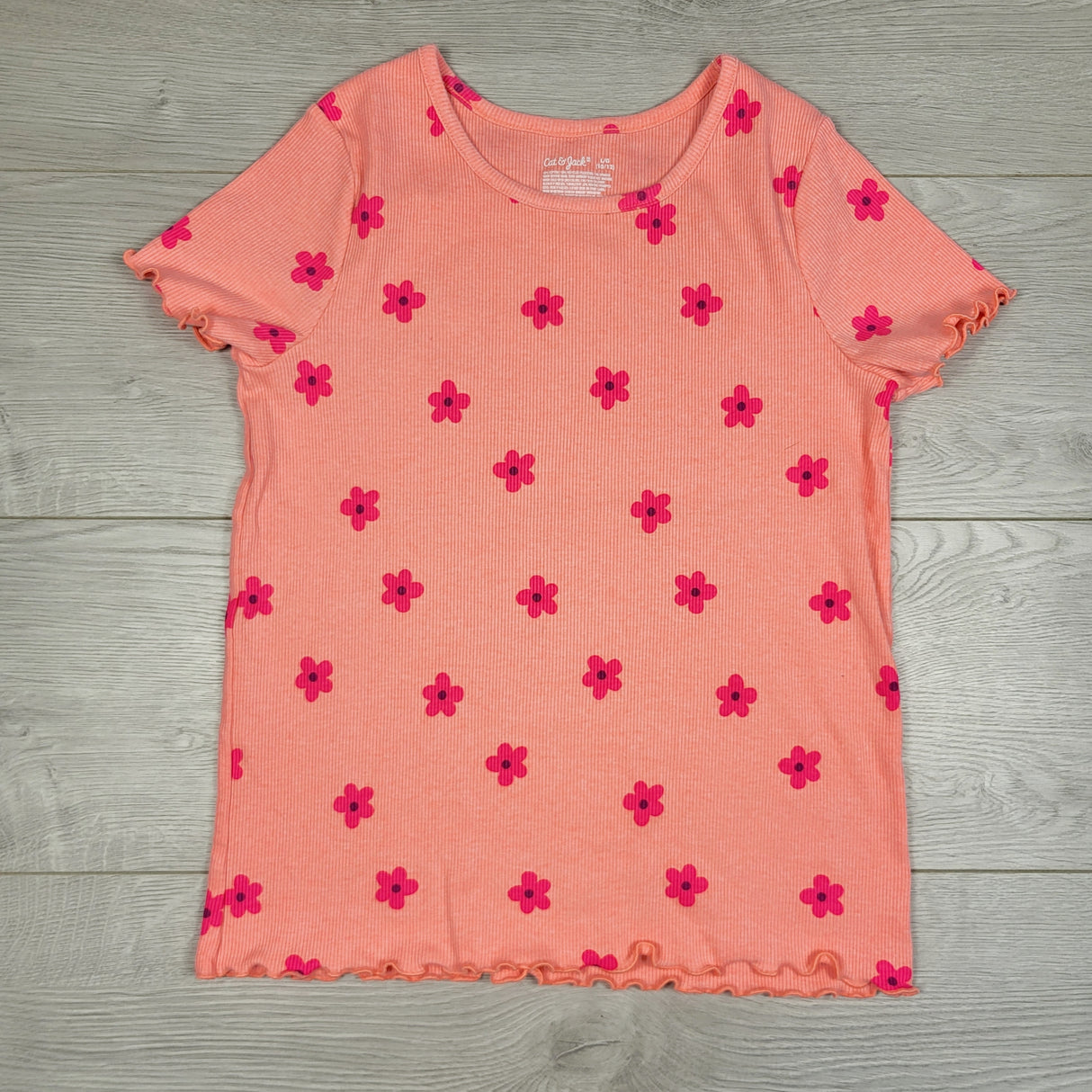 MBW1 - Cat and Jack ribbed hot pink t-shirt with flowers. Size 10/12