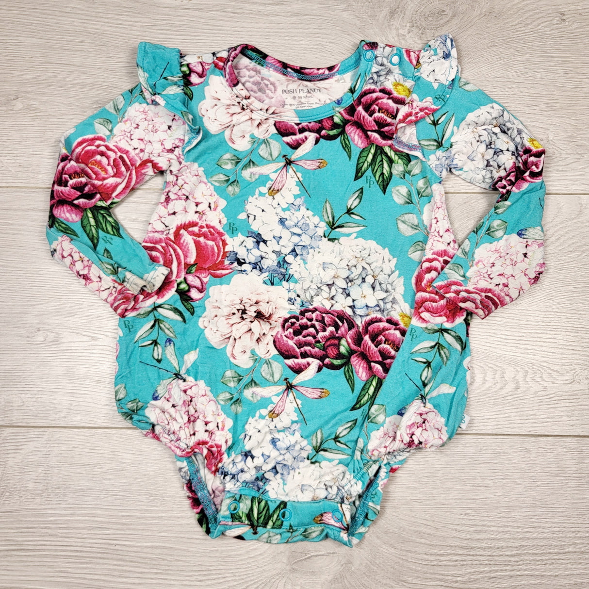 DMKY2 - Posh Peanut floral print bamboo bodysuit. Size 12-18 months