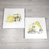 TGSS3 - Pair of construction themed canvas wall hangings. LOCAL pick up or delivery only