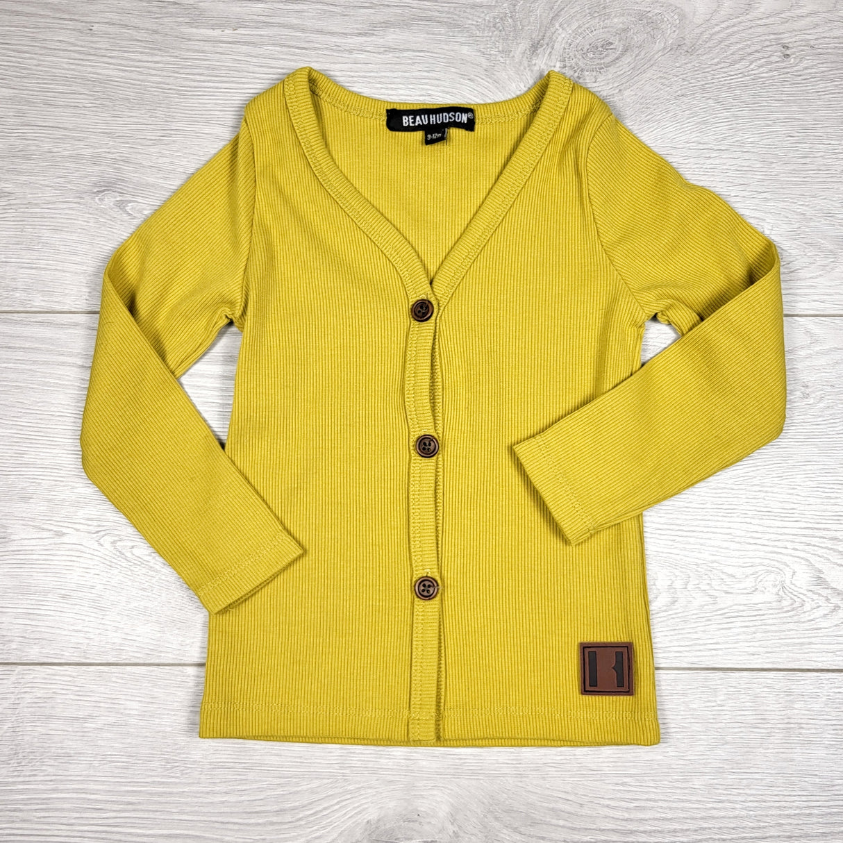 DMKY3 - Beau Hudson yellow ribbed cardigan. Size 9-12 months