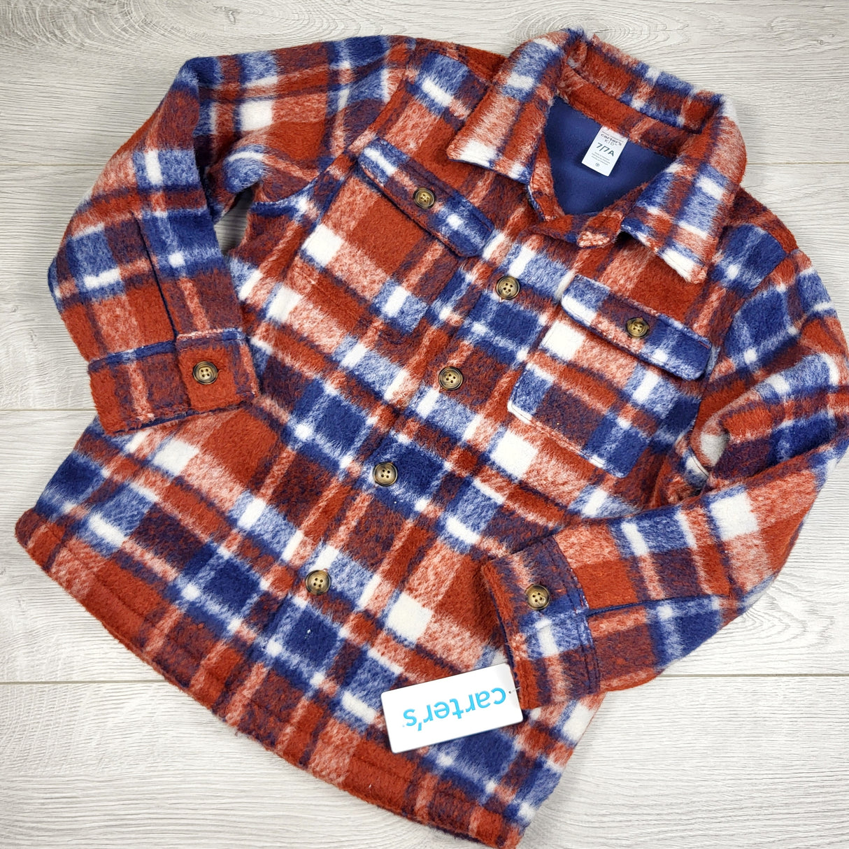 MBW3 - NEW - Carters plaid fleece lined shacket. Size 7