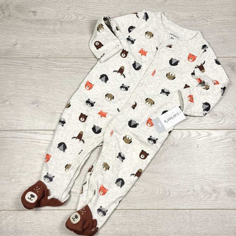 KAMG2 - NEW - Carters grey cotton sleeper with woodland animals. Size 6 months