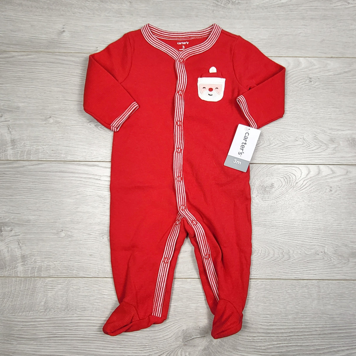 KAMG2 - NEW - Carters red waffle knit sleeper with Santa. Size 3 months
