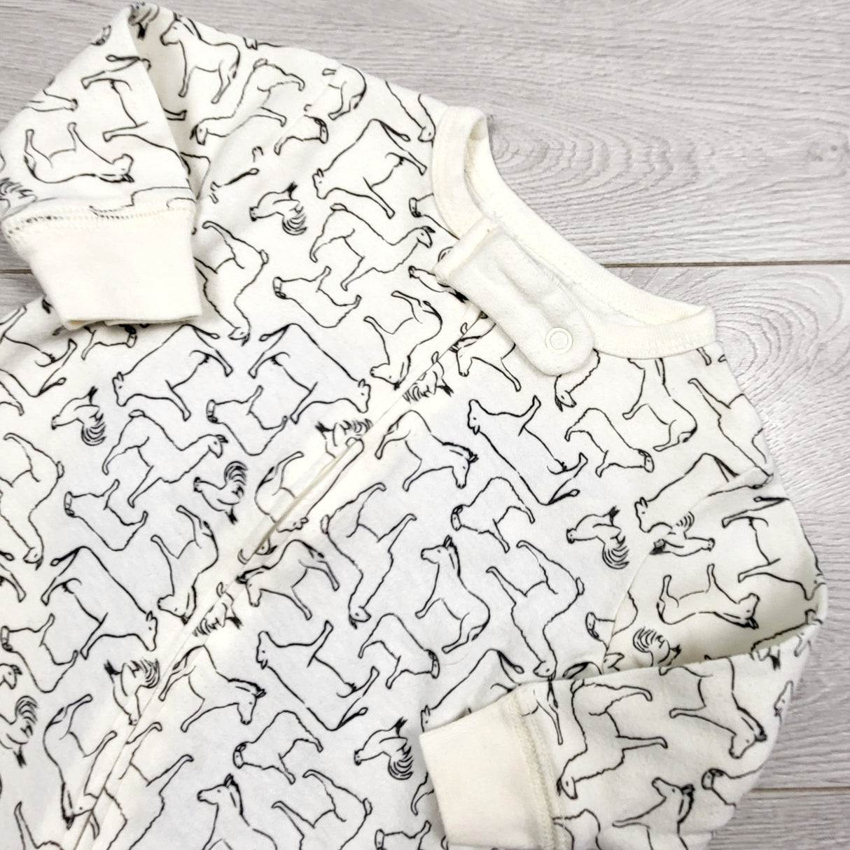 KAMG2 - Touched by Nature white zippered cotton sleeper with dogs. Size 3-6 months