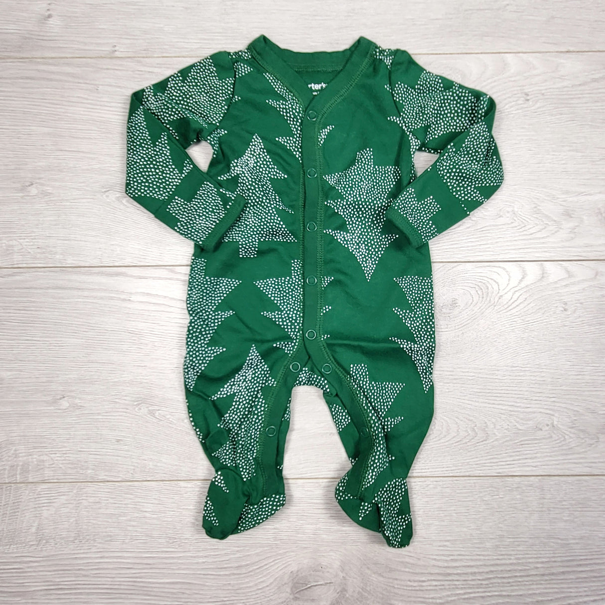 KAMG2 - Carters green sleeper with Christmas trees. Newborn size