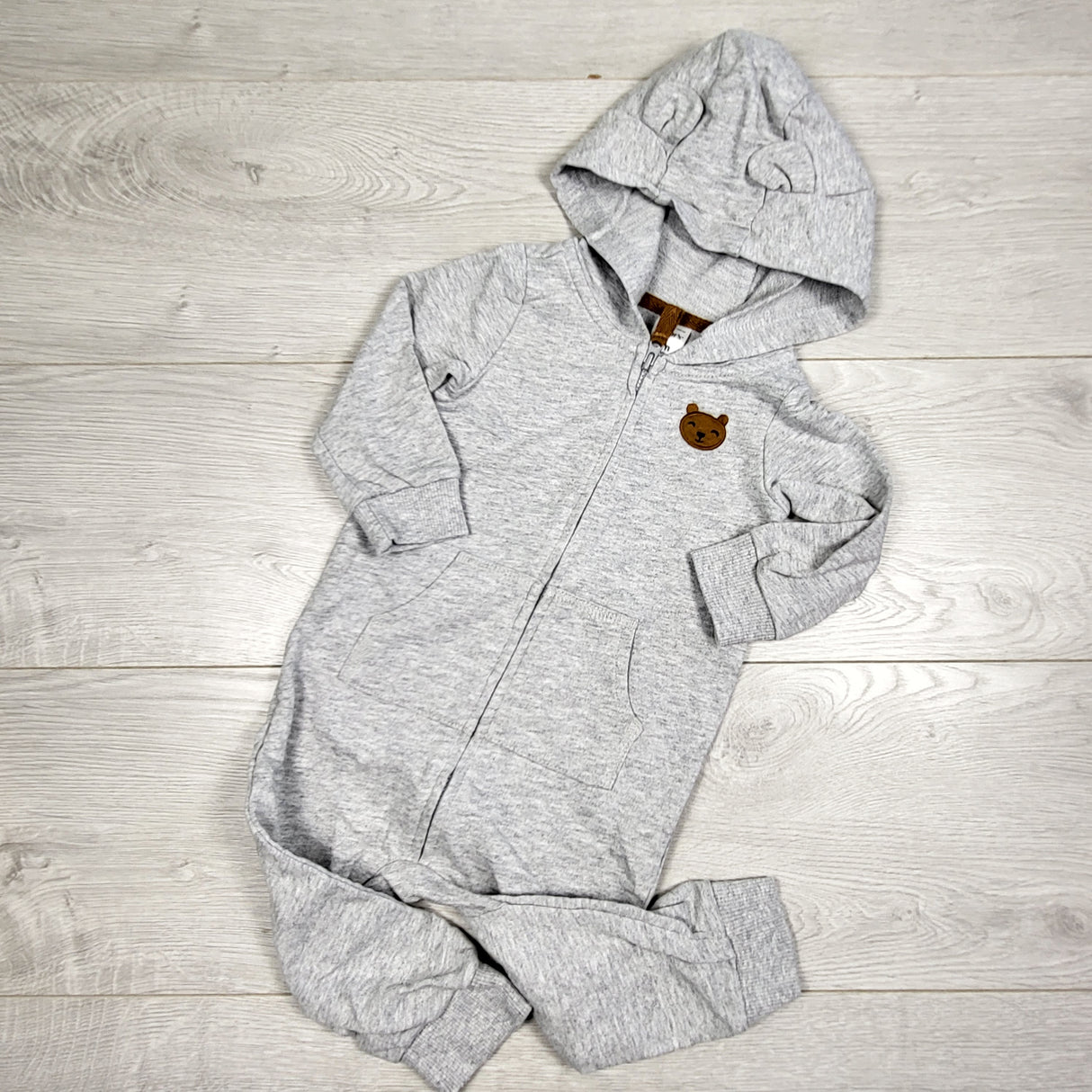 KAMG2 - Carters grey hooded bear ear romper. Size 9 months