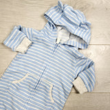 KAMG2 - Carters blue striped hooded romper. Size 6 months