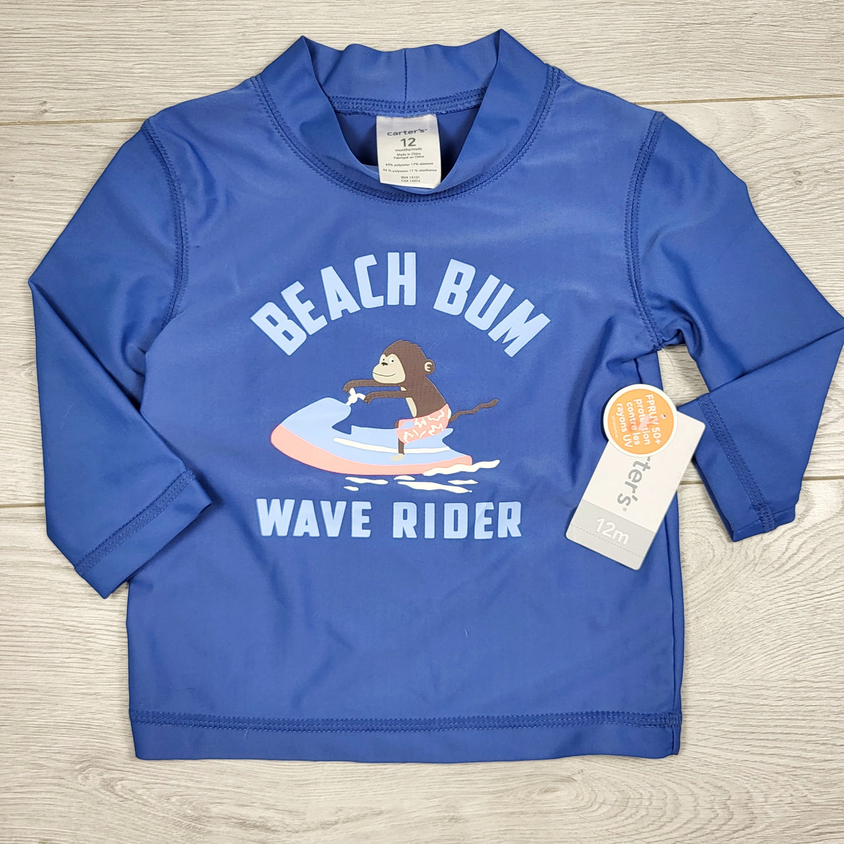 KAMG2 - NEW - Carters blue "Beach Bum" rash guard. Size 12 months