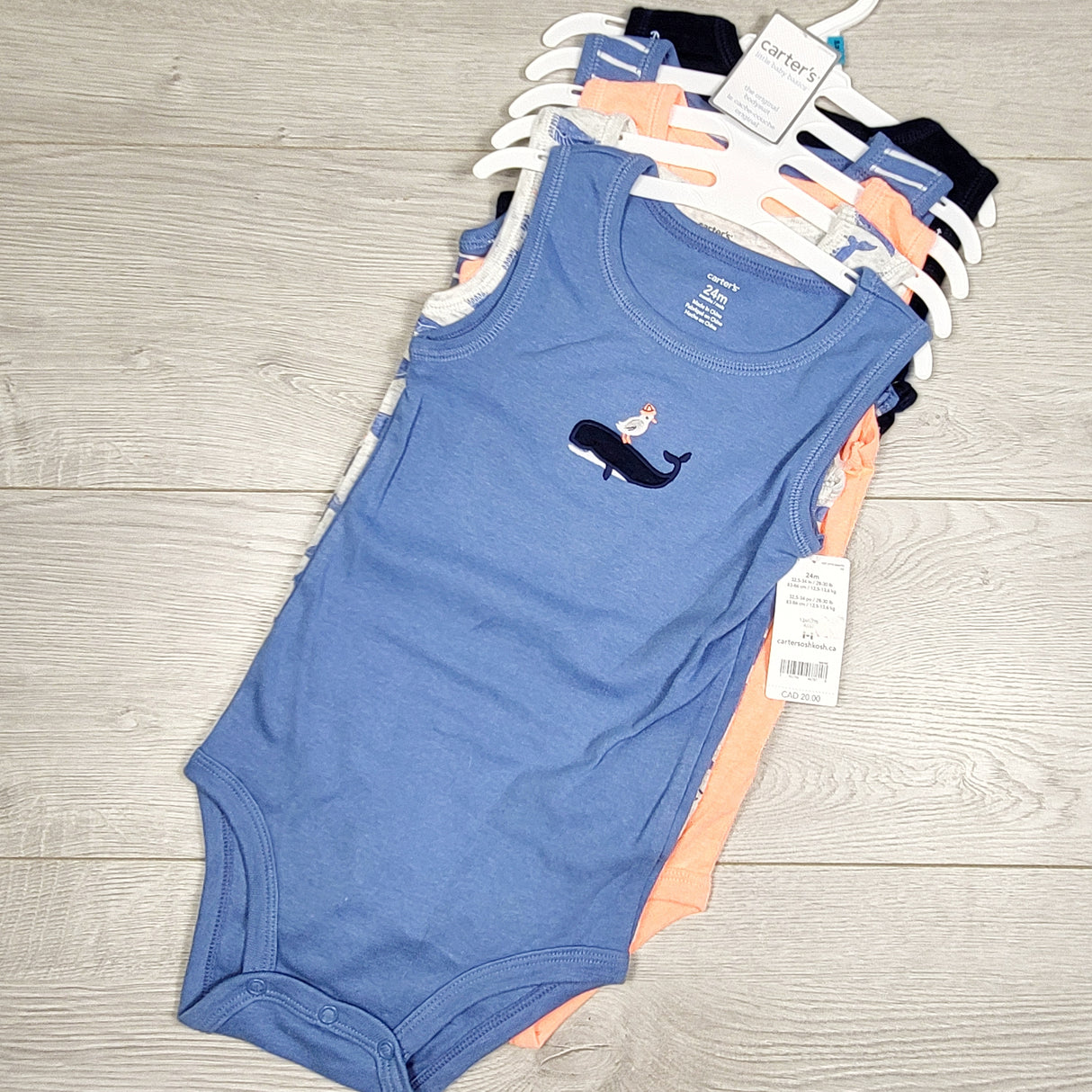 KAMG3 - NEW - Carters 5pc tank bodysuits with whales. Size 24 months