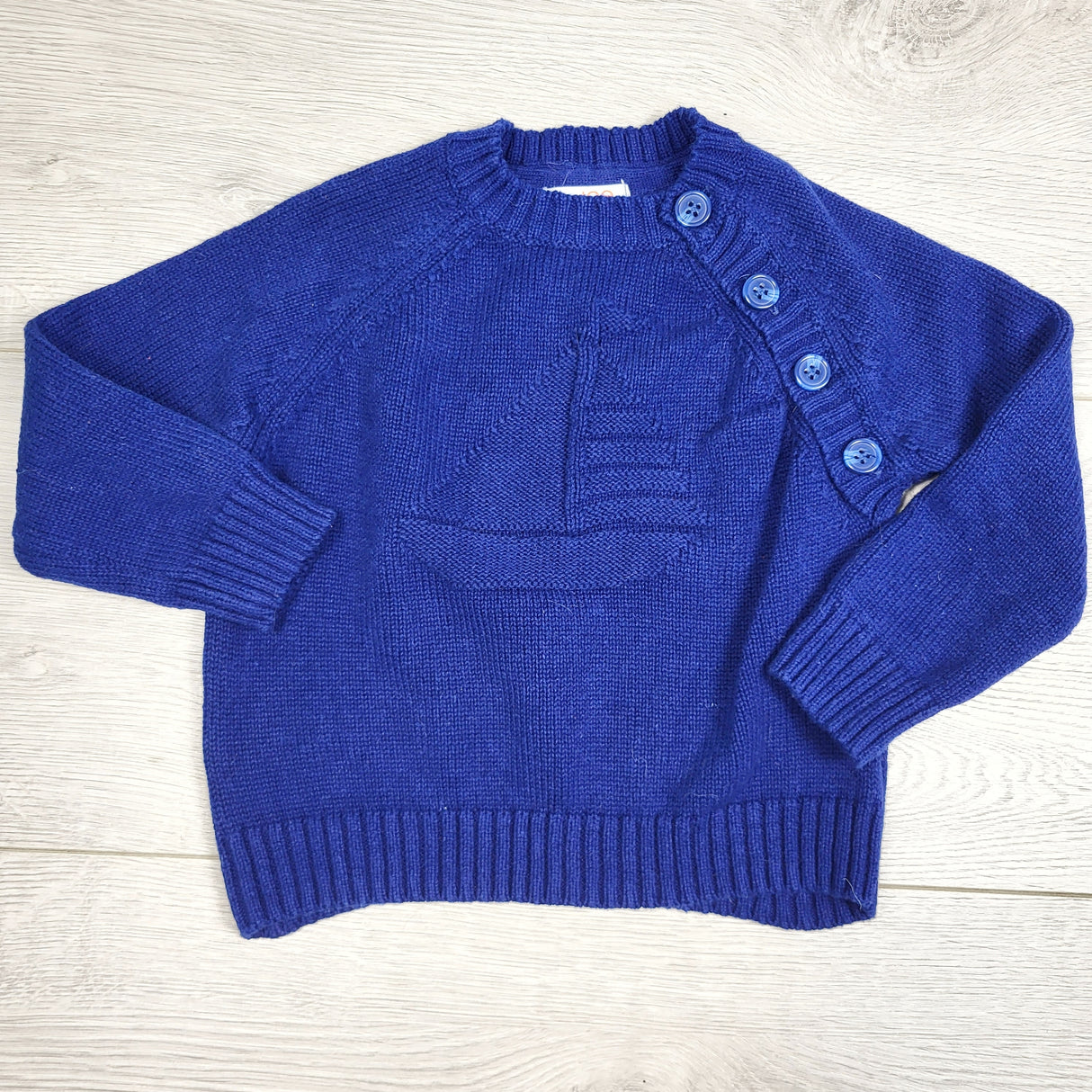 KAMG3 - Joe blue sweater with embossed sailboat. Size 6-12 months