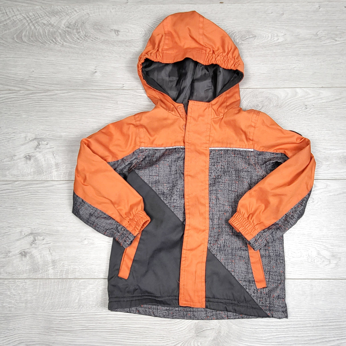 LUGE1 - Krickets grey and orange fleece lined rain coat. Size 2T