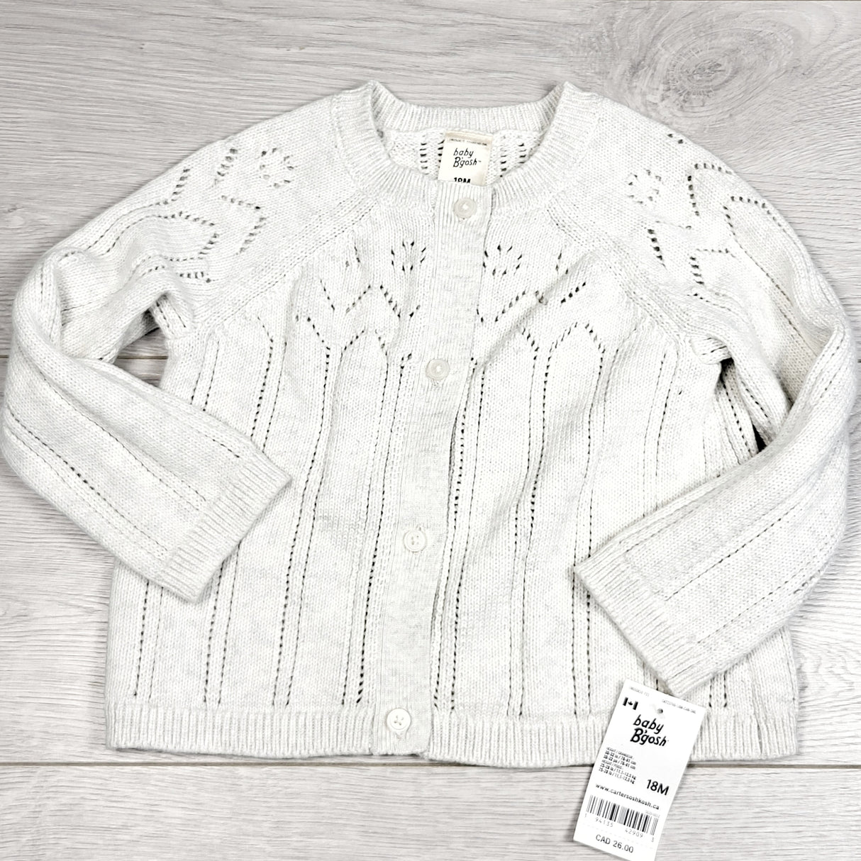 LUGE1 - NEW - Baby B'gosh grey cardigan sweater. Size 18 months