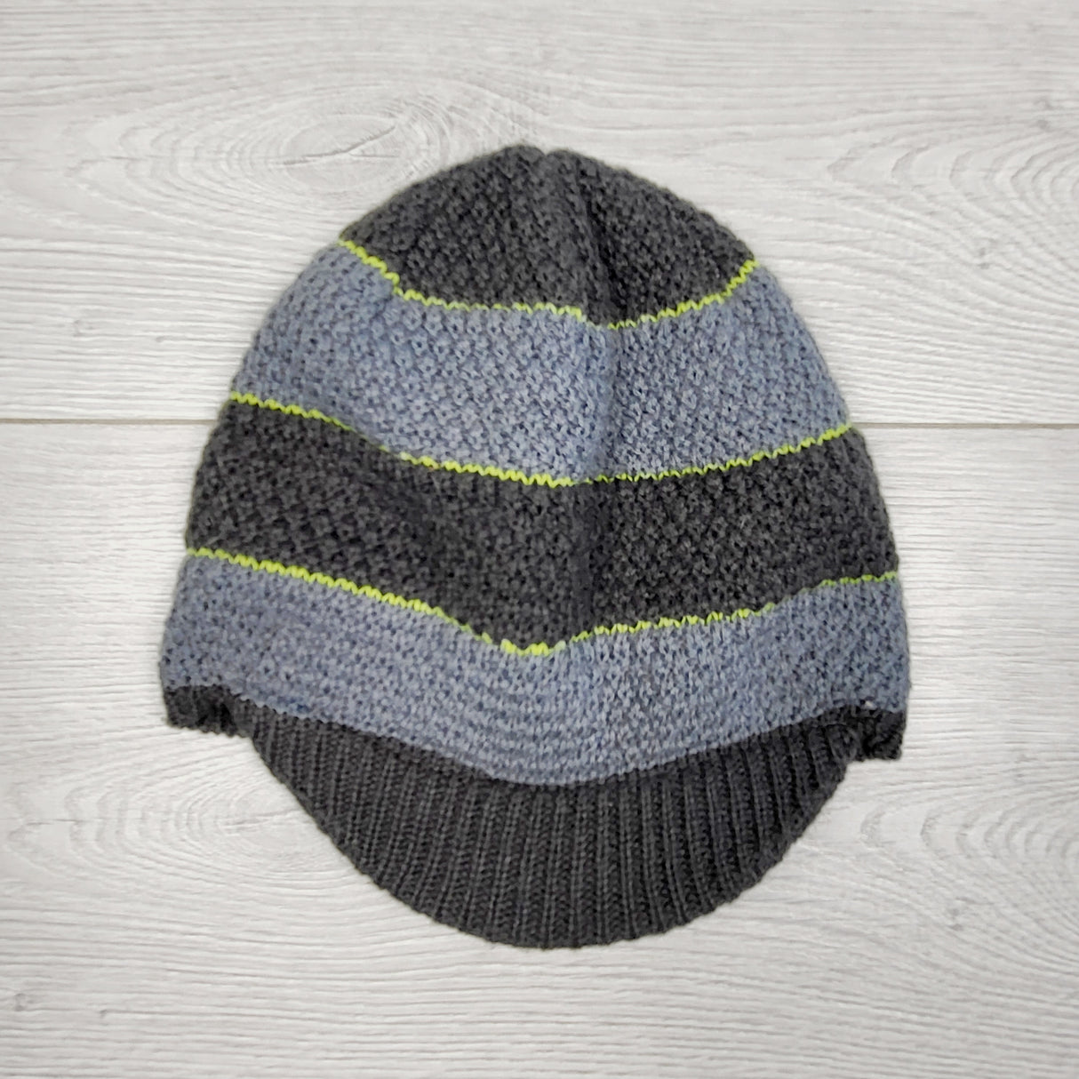 KHW22 - Outdoor Research grey striped knit brimmed hat.