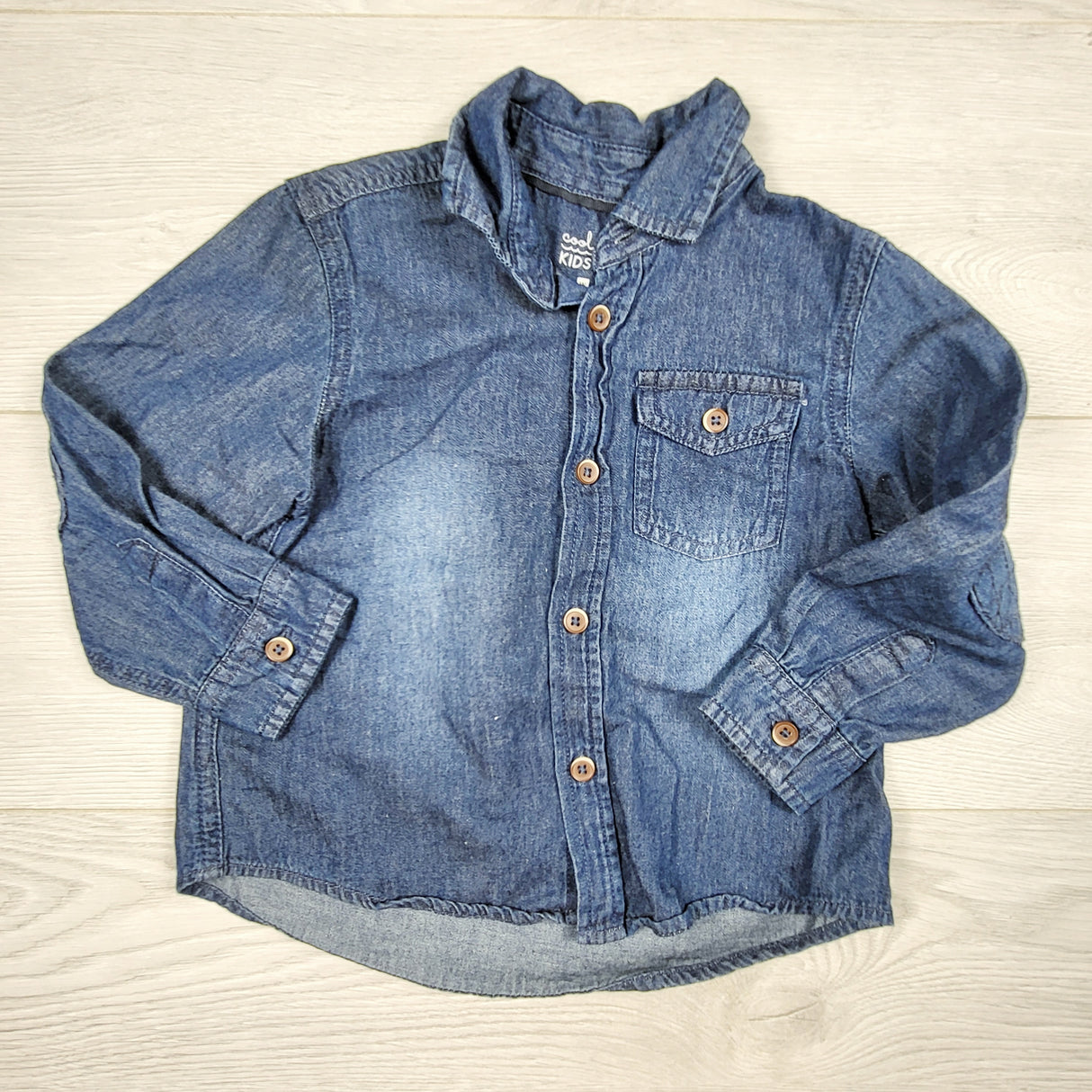 TCWD1 - Cool Kids denim look distressed button down shirt. Size 3T