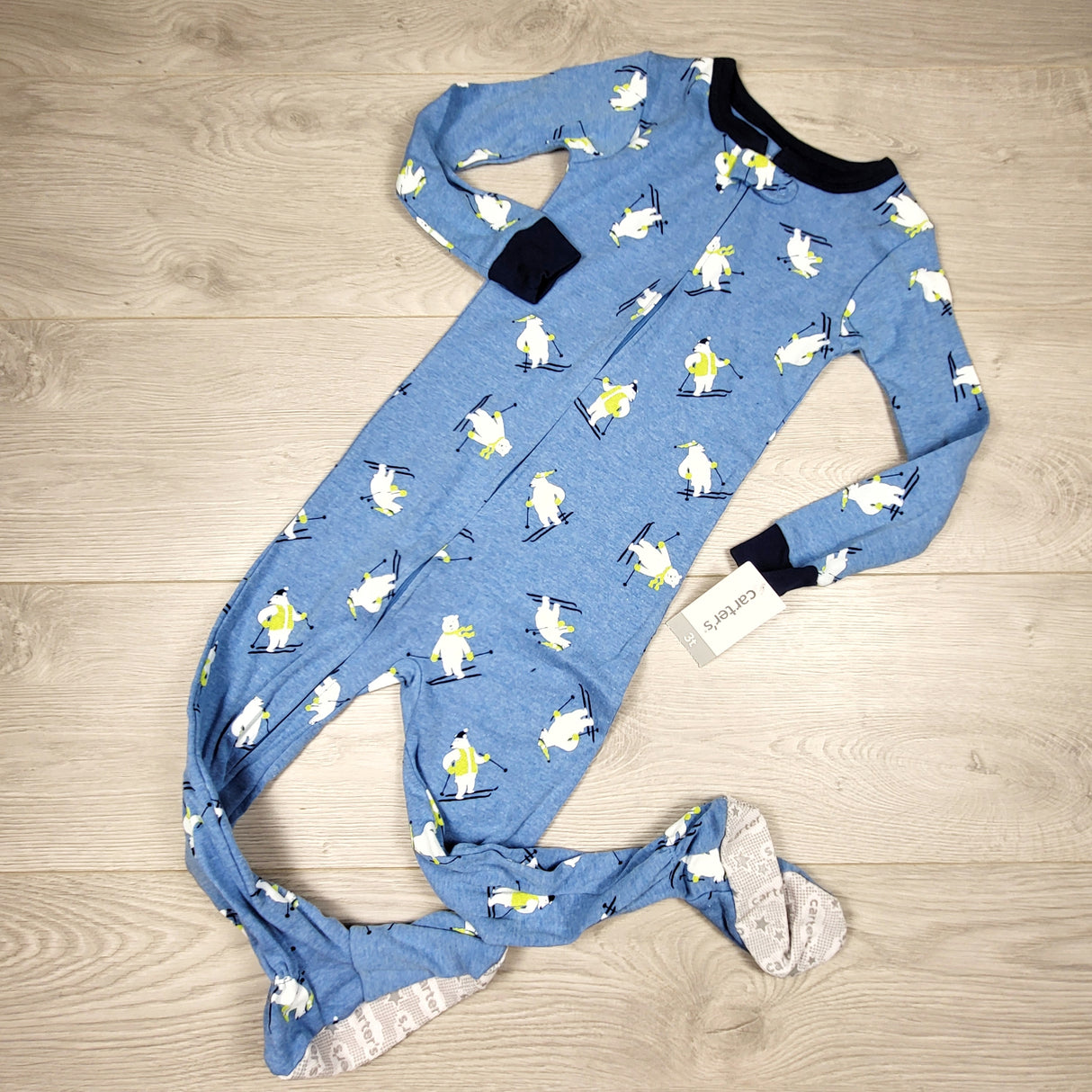 KAMG4 - NEW - Carters blue zippered cotton sleeper with polar bears. Size 3T
