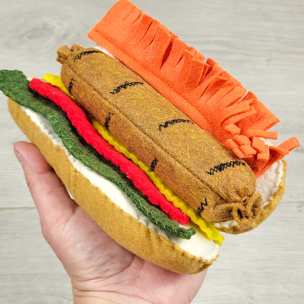 NEW (Retail Item) - Hand Crafted Hotdog Felt Food set