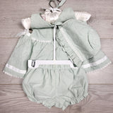KAMG5 - NEW - Catherine Malandrino sage green 3pc set. Size 3-6 months