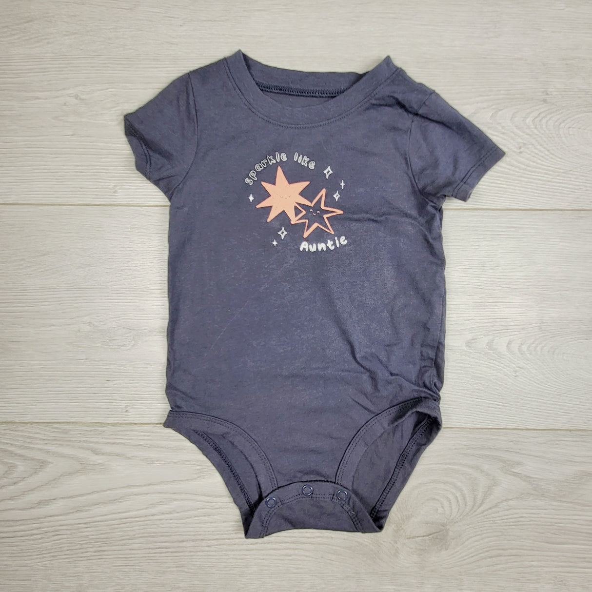 KAMG55 - Carters blue-grey "Sparkle Like Auntie" bodysuit. Size 9 months