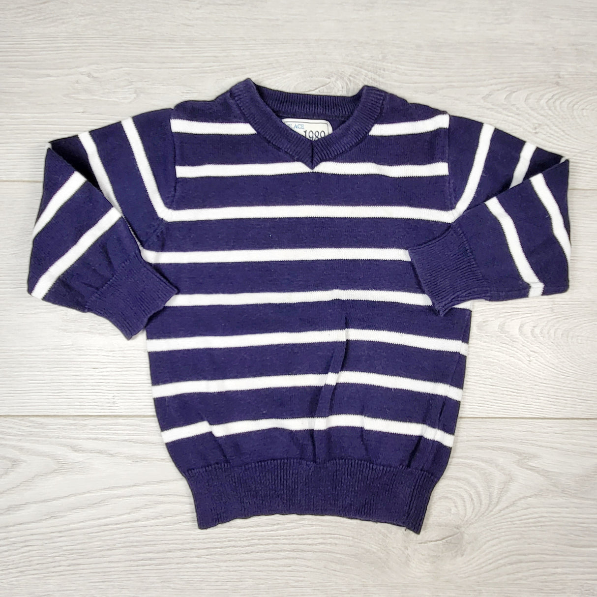 CHLL1 - Children's Place navy and white striped sweater. Size 18-24 months