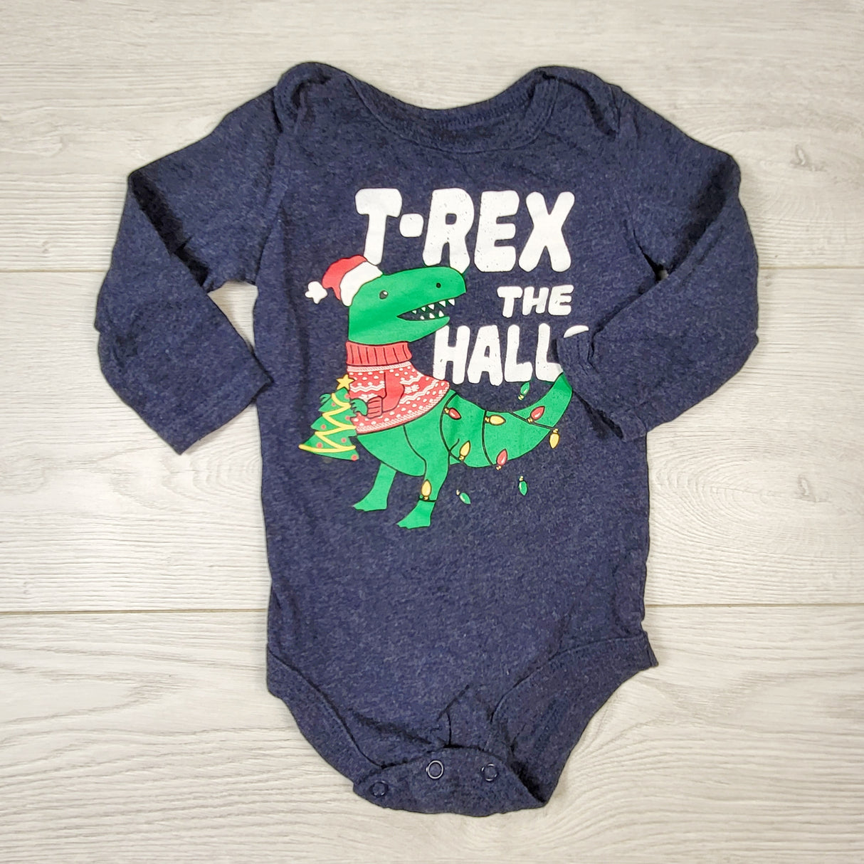 CHLL1 - George blue "T-Rex the Halls" bodysuit. Size 18-24 months