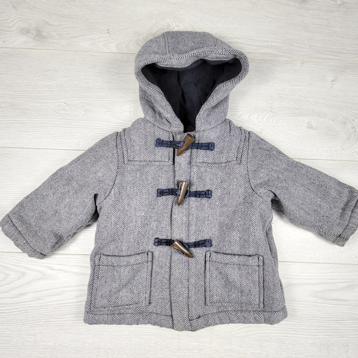 CHLL11 - Gap fleece lined hooded pea coat. Size 12-18 months