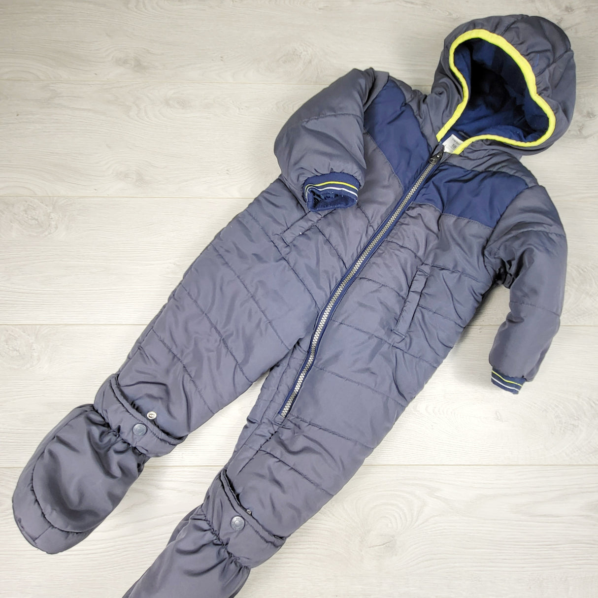 CHLL11 - Carters blue/grey fleece lined snow suit with removable booties. Size 18 months