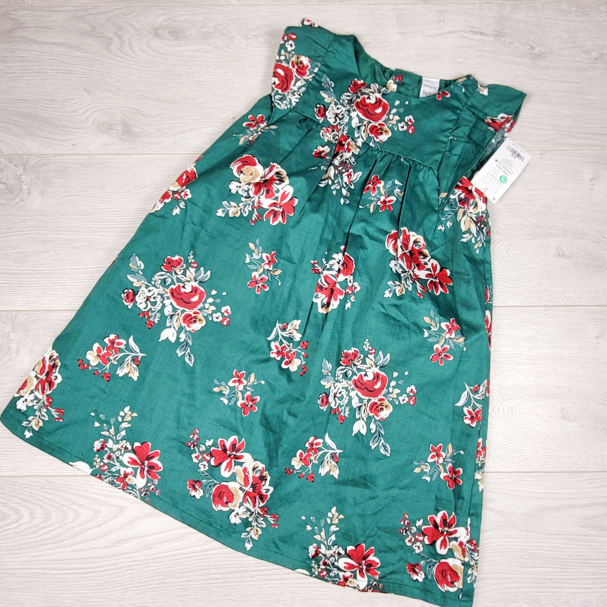 RZA1 - NEW - Carters green floral print dress. Size 5T