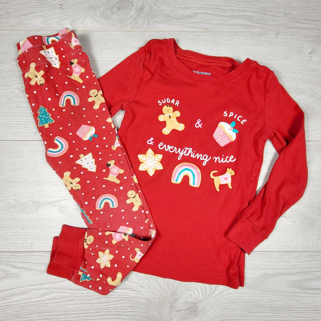RZA1 - Old Navy red 2pc "Sugar & Spice" PJs. Size 4T