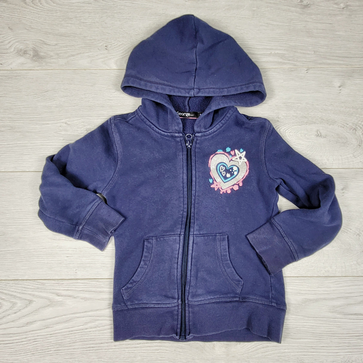 RZA1 - George navy fleece lined zip up hoodie. Size 5T