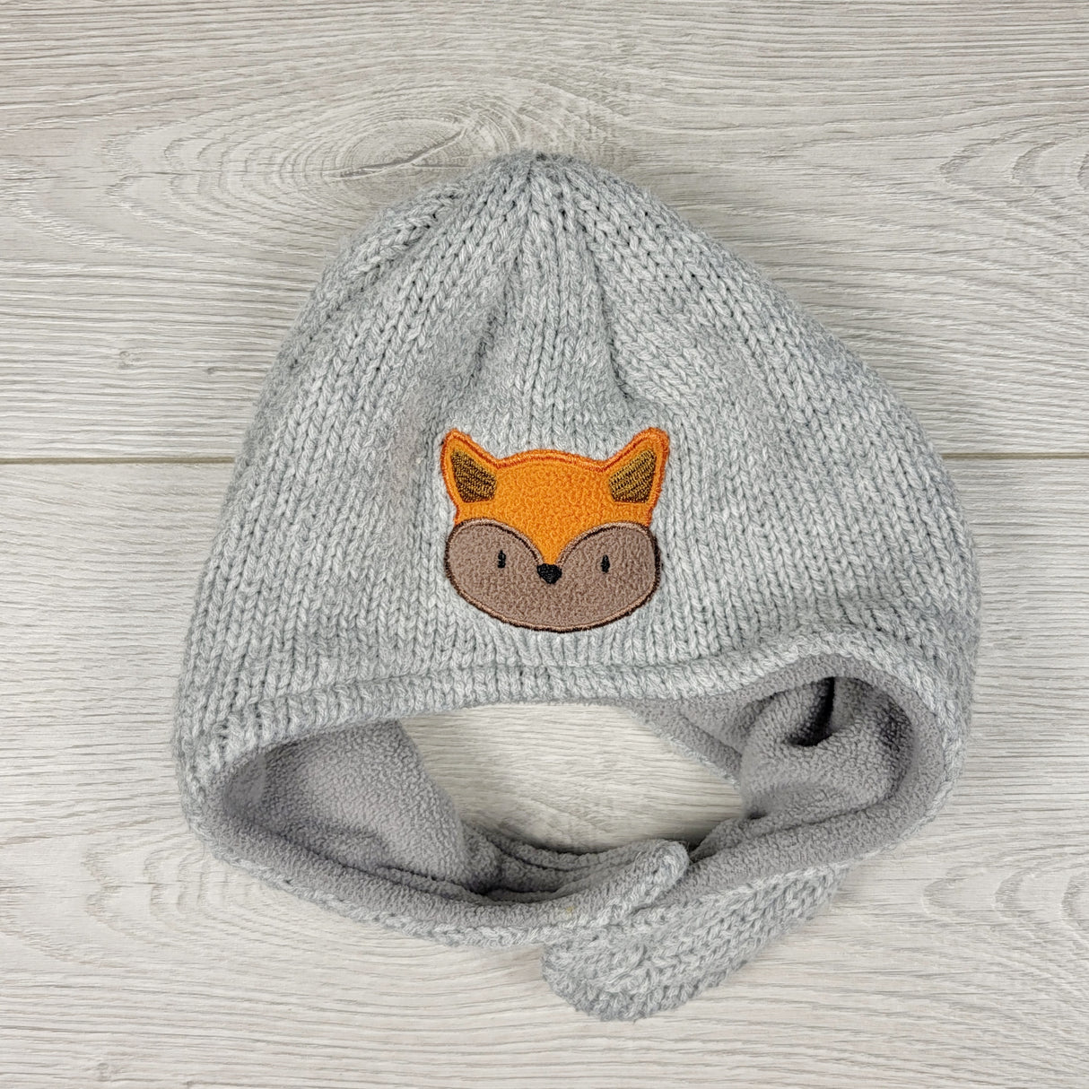 RZA1 - Hot Paws grey fleece lined fox toque. Size 12-24 months