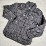 HWIL1 - Old Navy black floral printed quilted water resistant jacket. Size 10/12