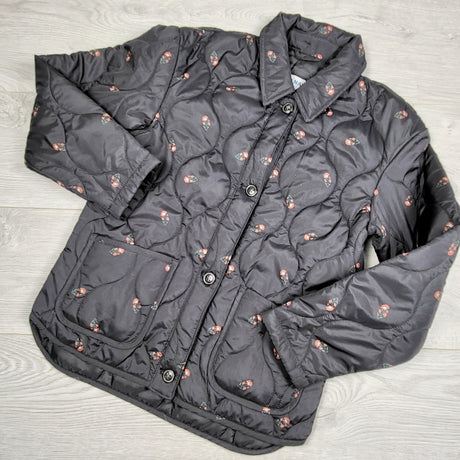 HWIL1 - Old Navy black floral printed quilted water resistant jacket. Size 10/12