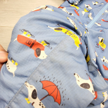 KARE1 - Joe blue fleece lined one piece rain suit with dogs. Size 4T