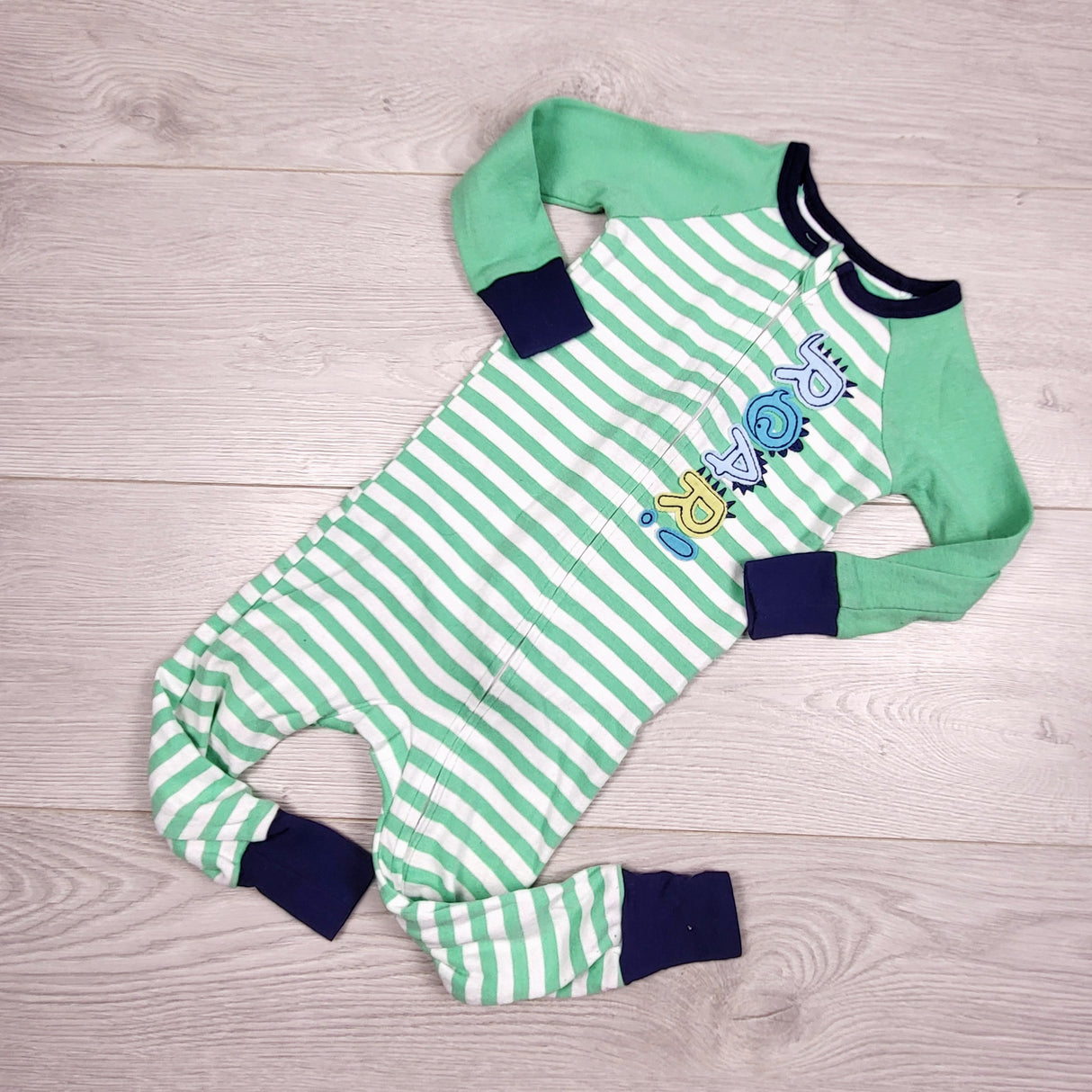 KARE1 - Kids Headquarters green striped zippered cotton sleeper. Size 18 months