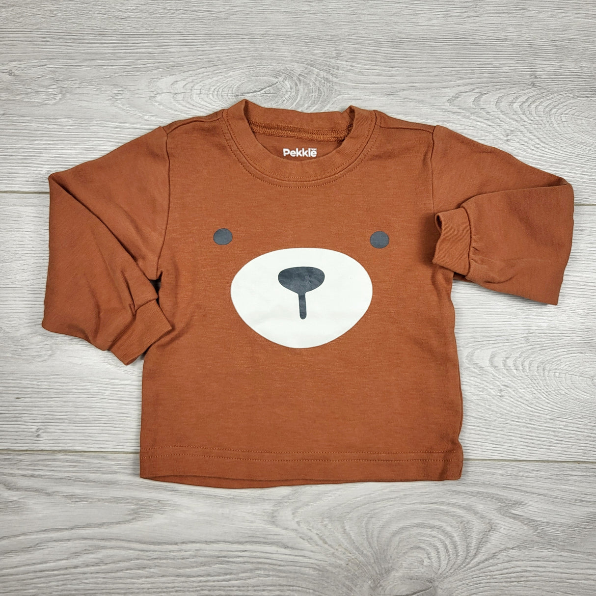 KARE1 - Pekkle brown long sleeved top with bear. Size 6 months