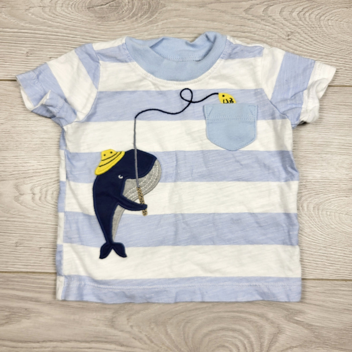 KARE1 - Carters blue striped t-shirt with whale. Size 3 months